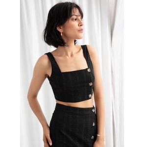 & Other Stories Black Cotton Eyelet Button Bustier Crop Top